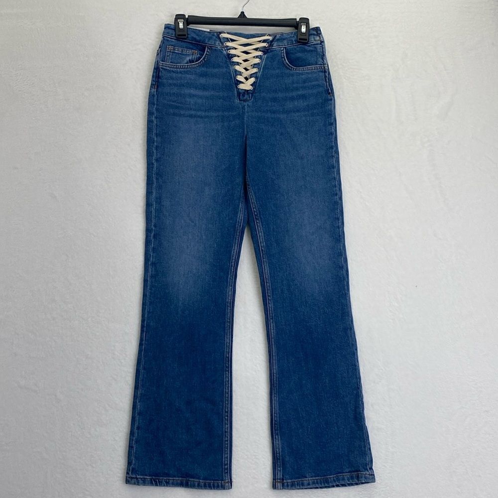Maje Lace Up High Rise Flare Jeans